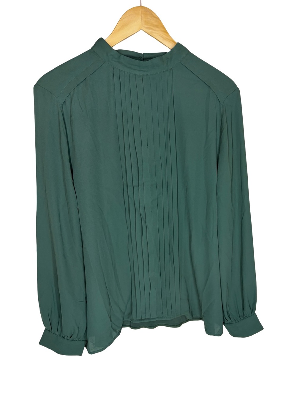 ANN TAYLOR Elegant Green Pintuck Long-Sleeve Blouse